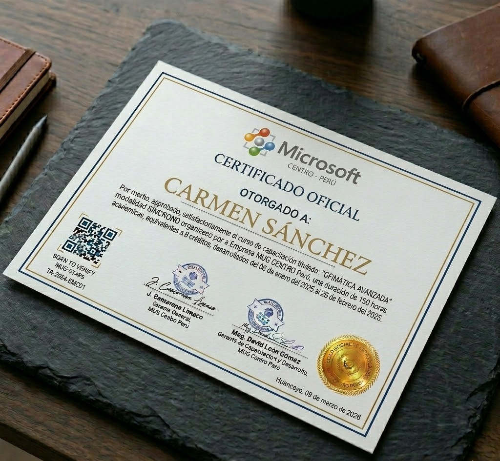 Mockup del Certificado Digital de MUG Centro Perú